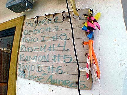 Panguero names and boat numbers, Jose Andres panga mothership, Baja California, Mexico.