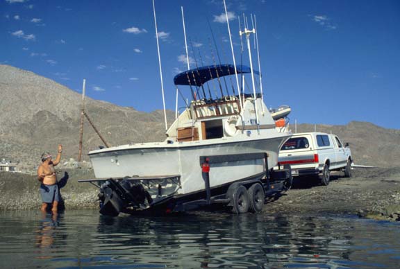 Boat launching at Bahia de los Angeles, Baja California, Mexico.