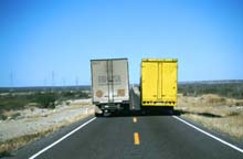 Photo of trucks on Mex 1, Baja California, Mexico.