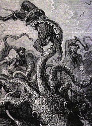 Illustration of giant squid attack.