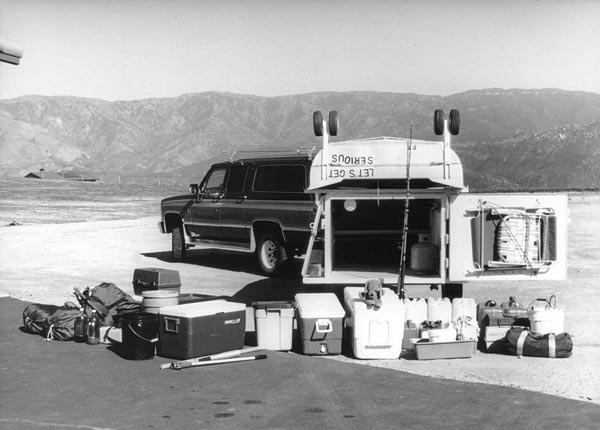 Baja trailer load of ice chests and fishing gear.
