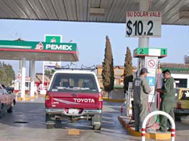 Photo, Pemex gas station, Camalu, Baja California, Mexico.