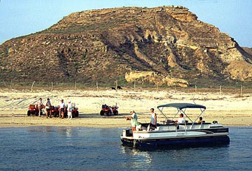 Pontoon boat fishing at East Cape, Mexico.