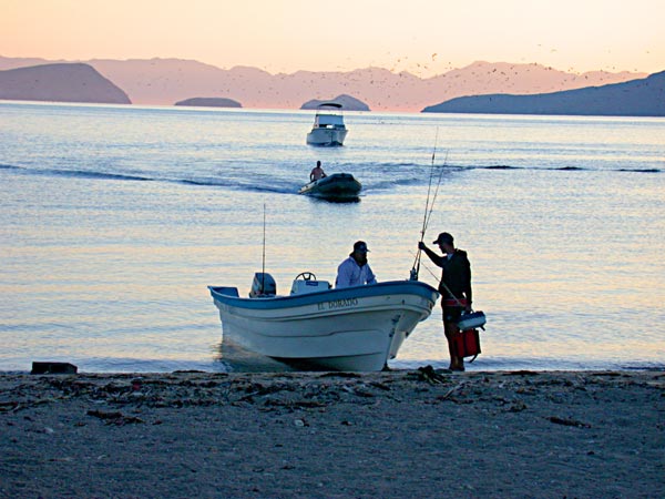 Bahia de los Angeles boat launching at sunrise.