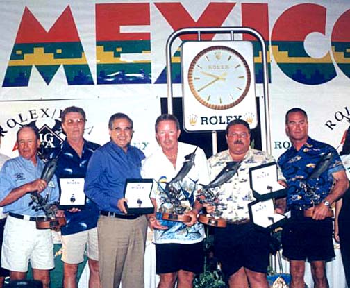 Photo of winning team in the Rolex/IGFA 2002 Offshore Championship Tournament at Cabo San Lucas, Baja California Sur, Mexico.