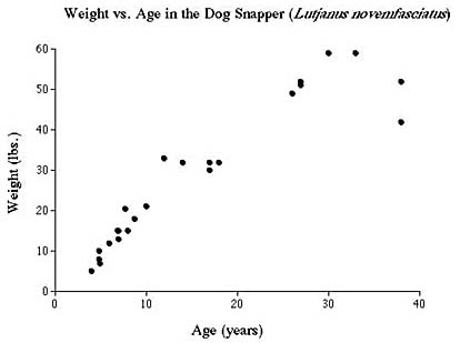 Age vs. Growth data for dog snapper in Mexican waters.