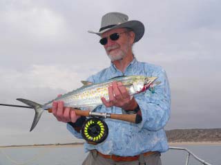 Fly fishing for sierra mackerel at East Cape, Mexico.