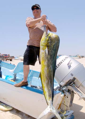 La Paz, Mexico panga fishing for dorado or mahi mahi.