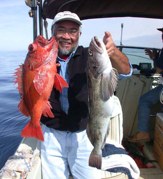 Photo Gene Kira with bottom fish, San Quintin, Mexico.